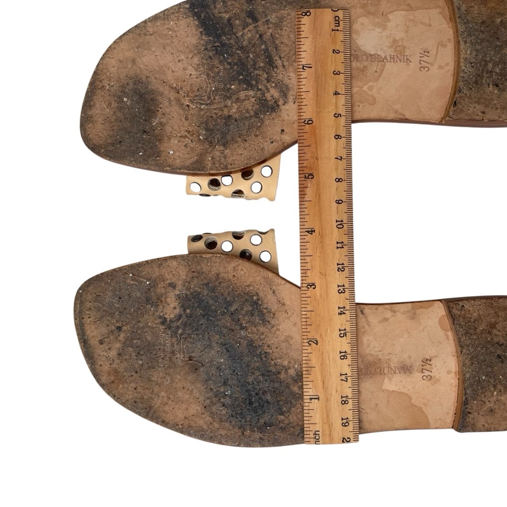 Manolo Blahnik Beige Studded Leather Sandals - Picture 4 of 6